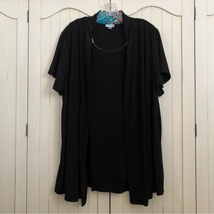 Avenue Cardigan/Tank Twinset Black Floral Accents Short Sleeve Draped 18/20